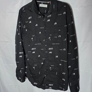 Sovereign Code Black White Graphic Print Button Down Shirt‎ 67 Men's Size Medium